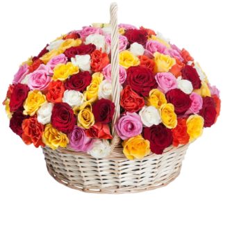 51 colorful roses in the basket | Flower Delivery Khanty-Mansiysk